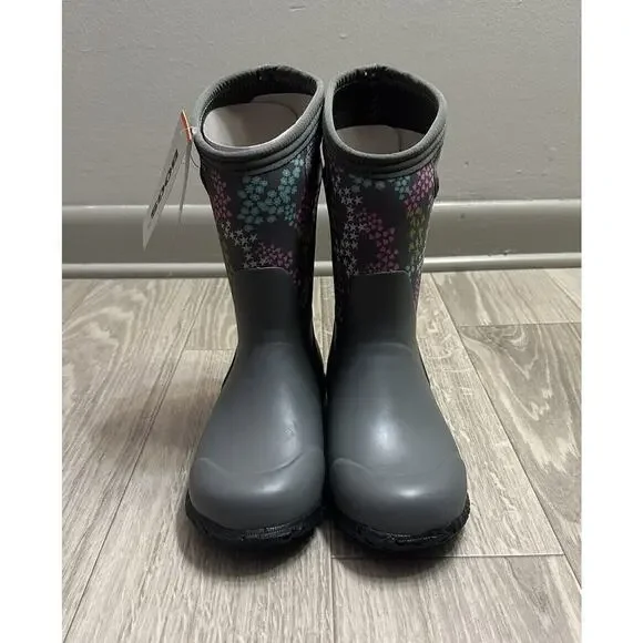 Bogs Youth York Star Heart Mid Calf Grey Pull On Rubber Rain Boots Sz 1 - Picture 5 of 9